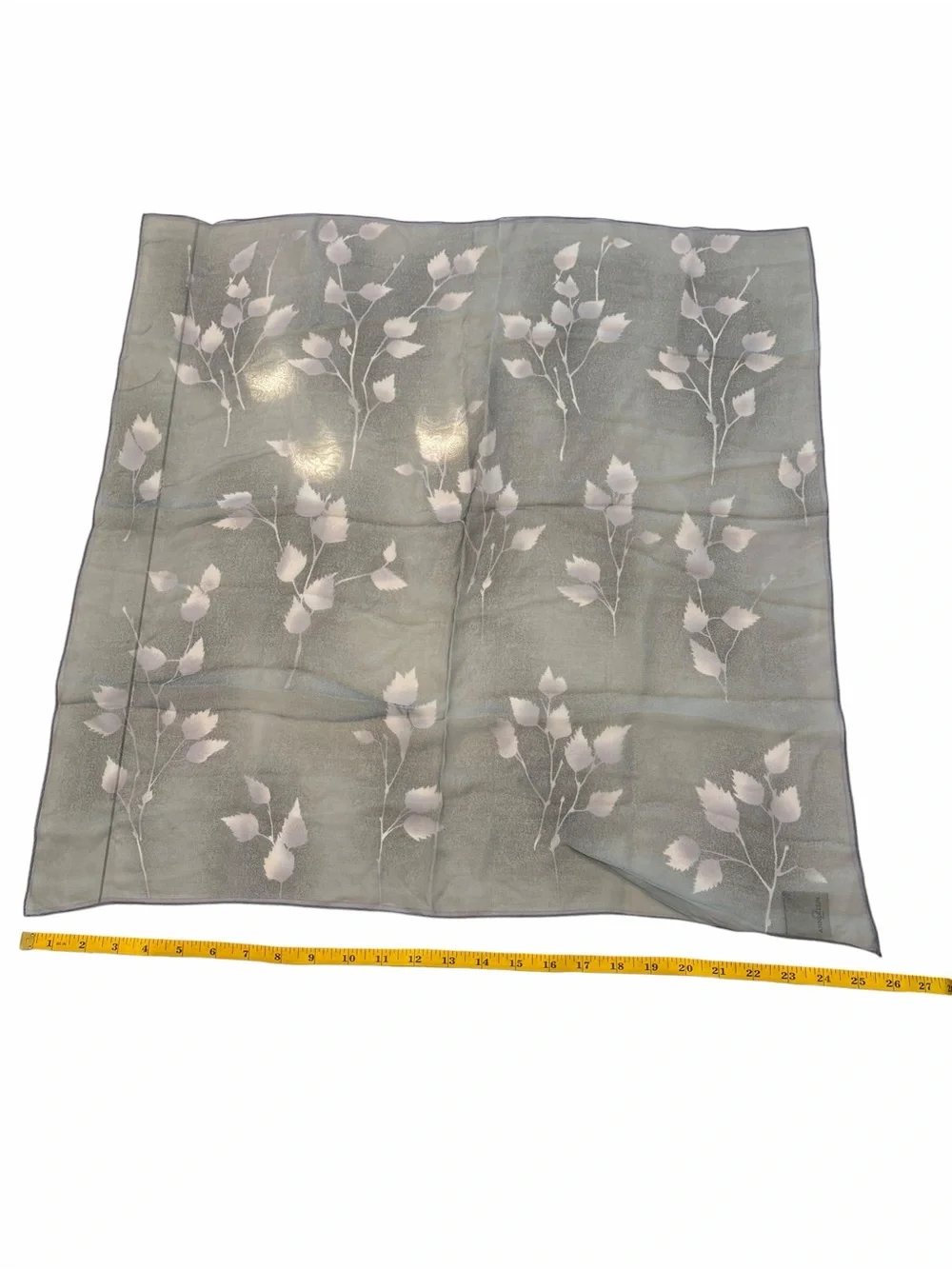 Anne Klein 2 Silk Scarf Floral 25”x26” Soft Grey Blue Professional Shabby Chic